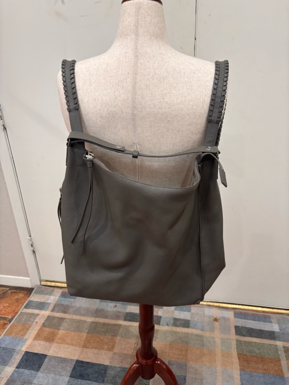 AllSaints Taupe Leather Convertible Backpack Tote - Picture 3 of 13